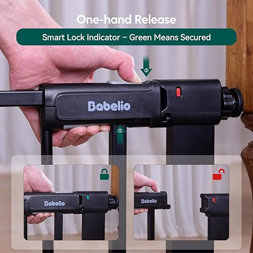 Miniatura 4 de BABELIO Puerta de bebé para puertas y escaleras, puerta para mascotas de 36 a 41 pulgadas con puerta ancha e indicador de cerradura, puerta de