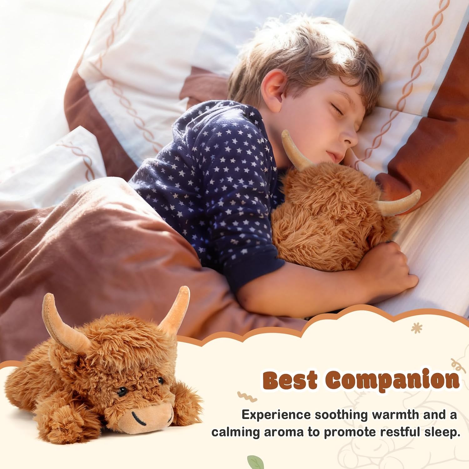 Highland Cow Stuffed Animals with Removable Microwave Heating Pad for Period Cramps Pain, Stress Relief, Lavender Scented Weighted Stuffed Animals Plush for Soothing & Relax, Highland Cow Gifts