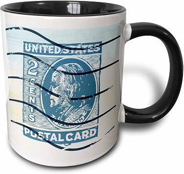 3dRose United States Postage Stamp Vintage Art Two Tone Mug, 11 oz, Black/White