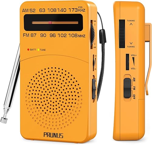 Miniatura 8 de PRUNUS J-166 Radio portátil AM FM, radio a pilas con luz de sintonización, clip trasero, excelente recepción para radio de emergencia y interior y