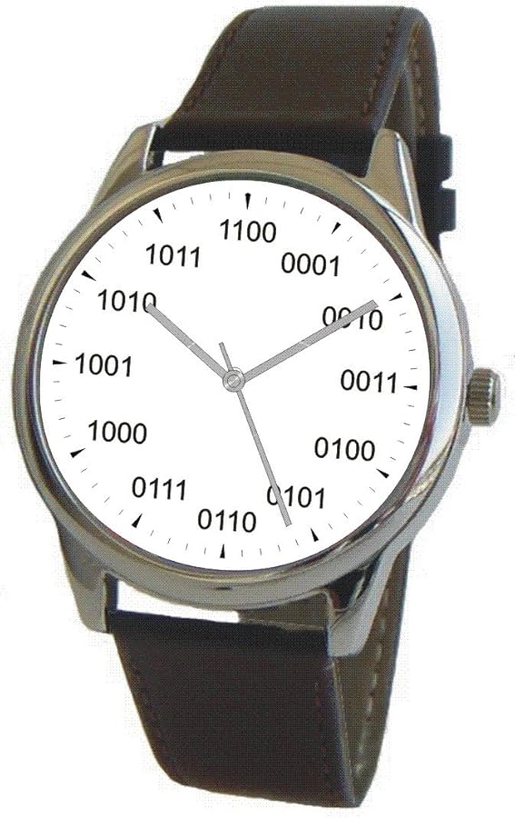 Amazon | ラージポリッシュクローム腕時計 数式文字板 2進数の書かれた
