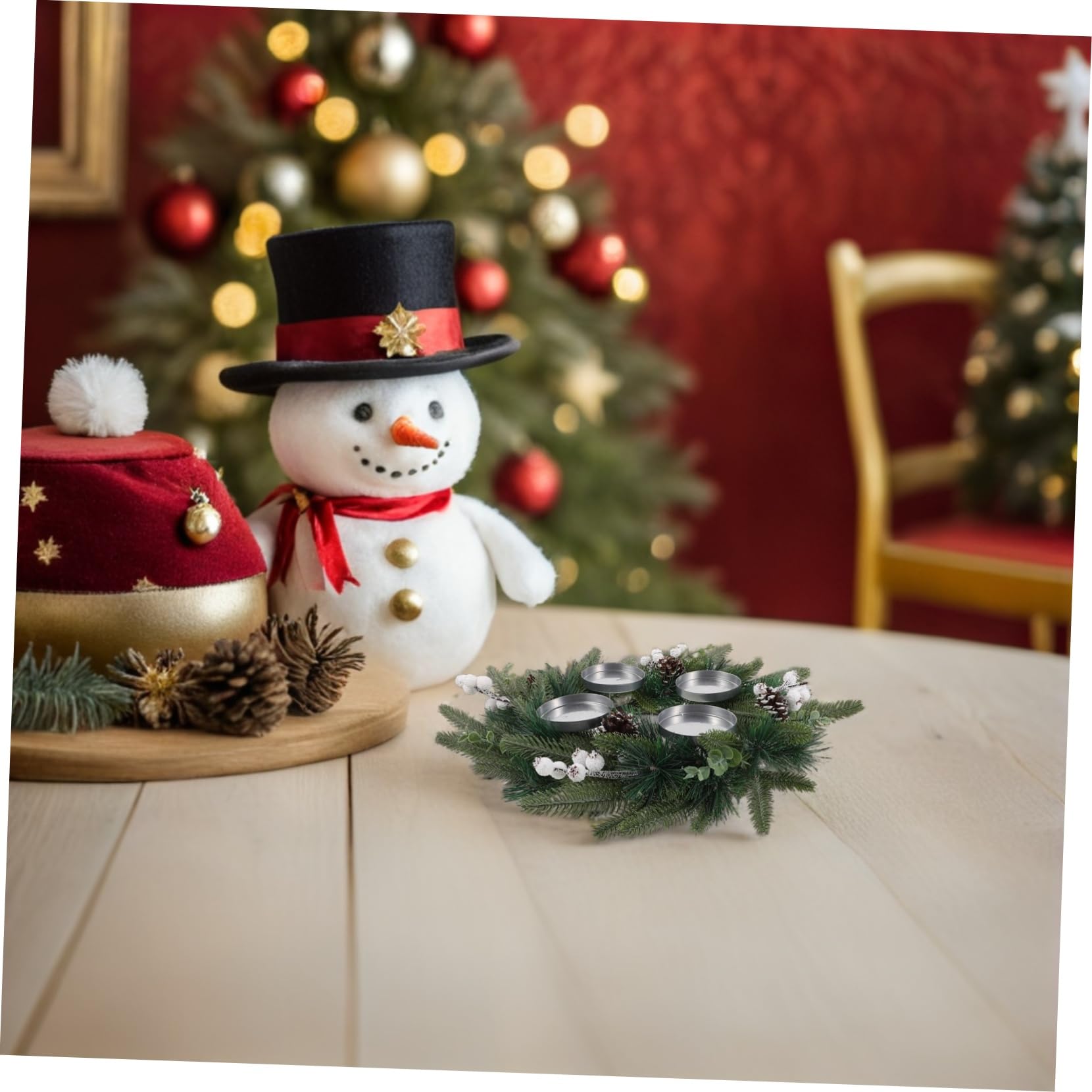 ABOOFAN Guirnalda de Adviento de Navidad con Portavelas de Pino Artificial y Cono para Chimenea o Centro de Mesa Navideña Colgante de Decoración Navideña