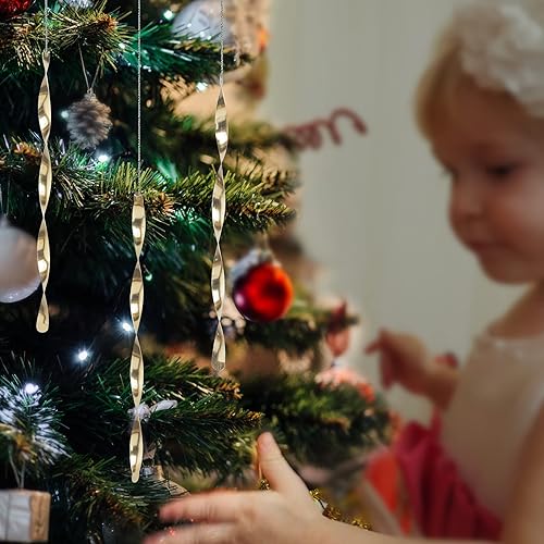 Miniatura 4 de ZHMTang 24 adornos colgantes de Navidad, carámbanos de aluminio torcidos para boda, Halloween, decoración de árbol de vacaciones (brillante, 7