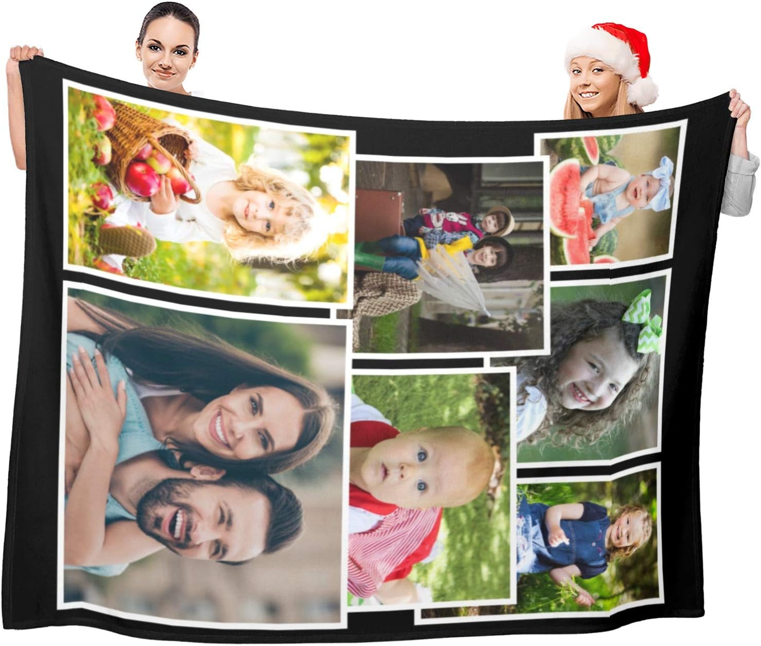 Custom Blankets with Pictures or Text, Custom Throw Blanket, Personalized Blanket with Pictures for Family,Friends,Pets - Gifts for Birthday, Christmas (7Photos,32X48INCH)