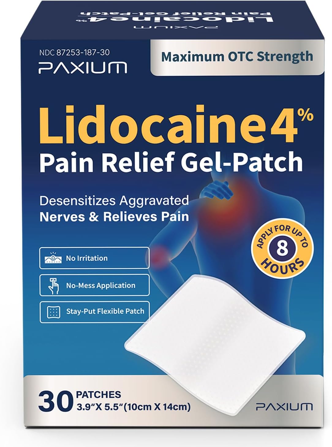 4% Lidocaine Patches Maximum Strength – Topical Pain Relief Patch for Back, Neck, Shoulders, Knees & Elbows – 30 Count