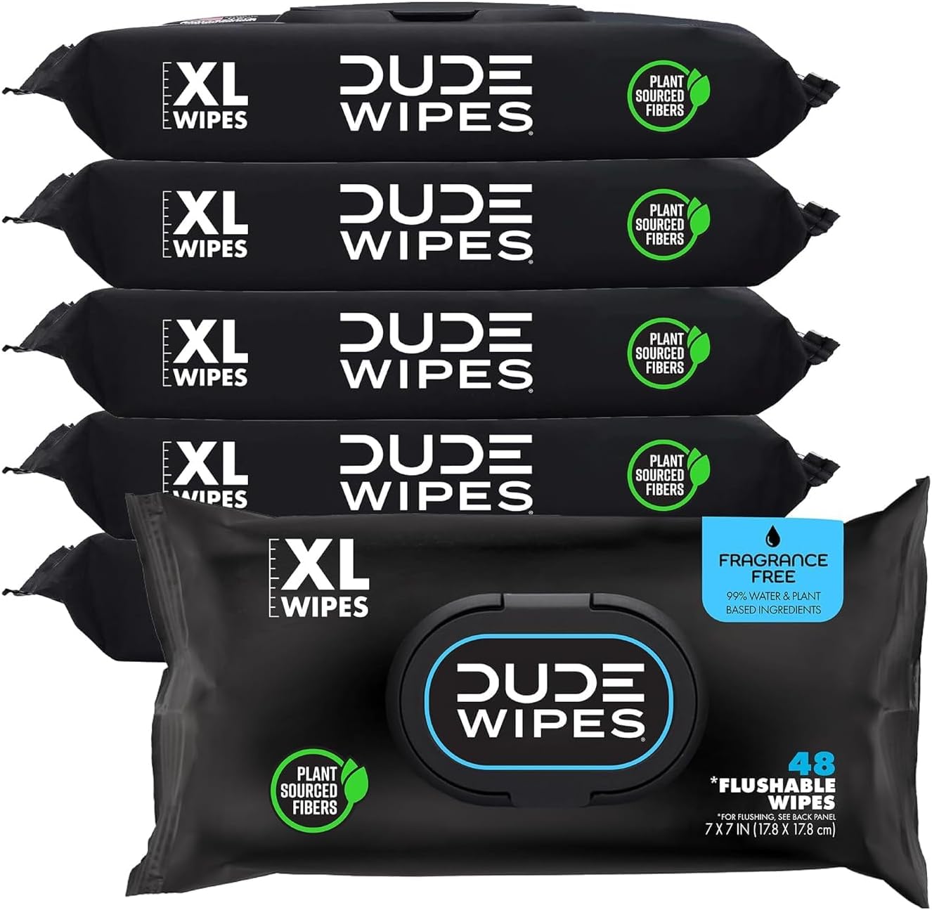 DUDE Wipes - Flushable Wipes - 6 Pack, 288 Wipes - Unscented Extra-Large Adult Wet Wipes - Vitamin-E & Aloe - Septic and Sewer Safe