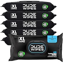 DUDE Wipes Unscented Flushable Wipes - Extra-Large Adult Wet Wipes for Sensitive Skin - 6 Pack (288 Count) - Infused with Vitamin E and Aloe - Septic and Sewer Safe