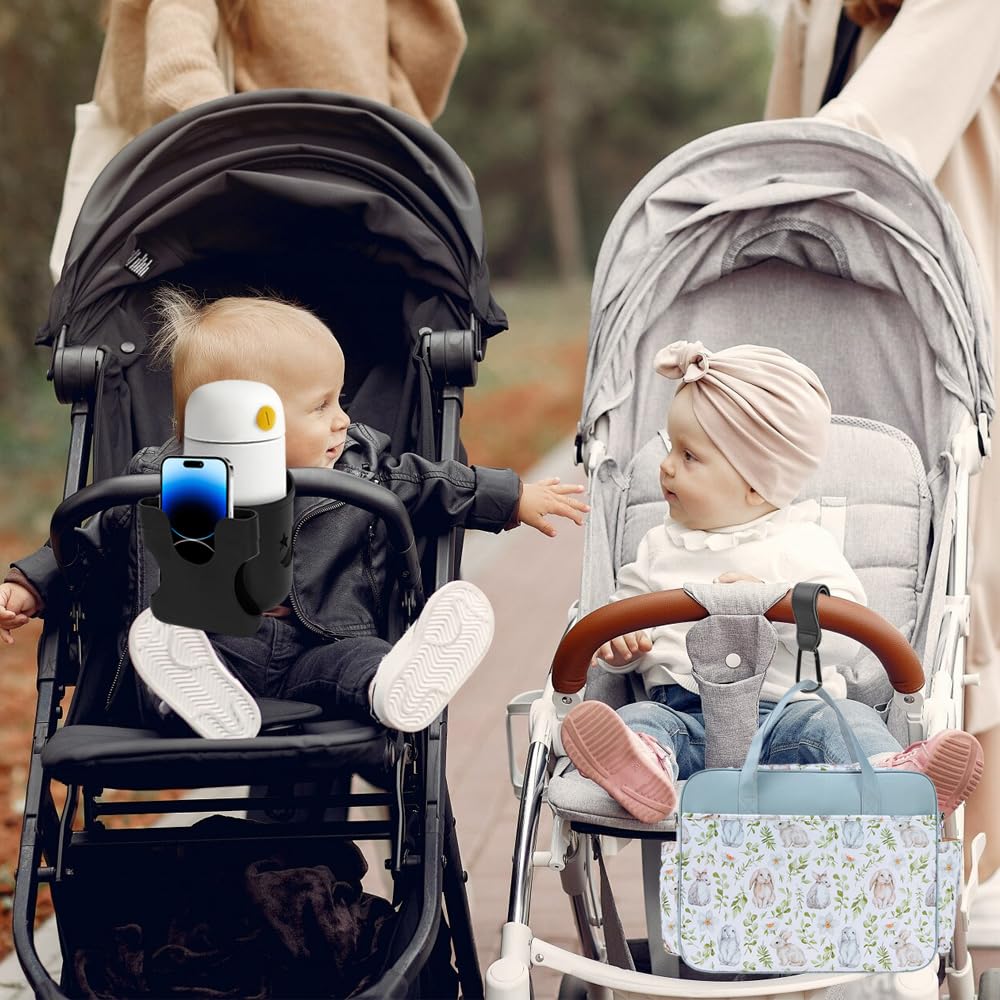 Portabicchieri Per Passeggino Geoyien - Girevole 360°, Con 2 Ganci, Nero - Foto 7