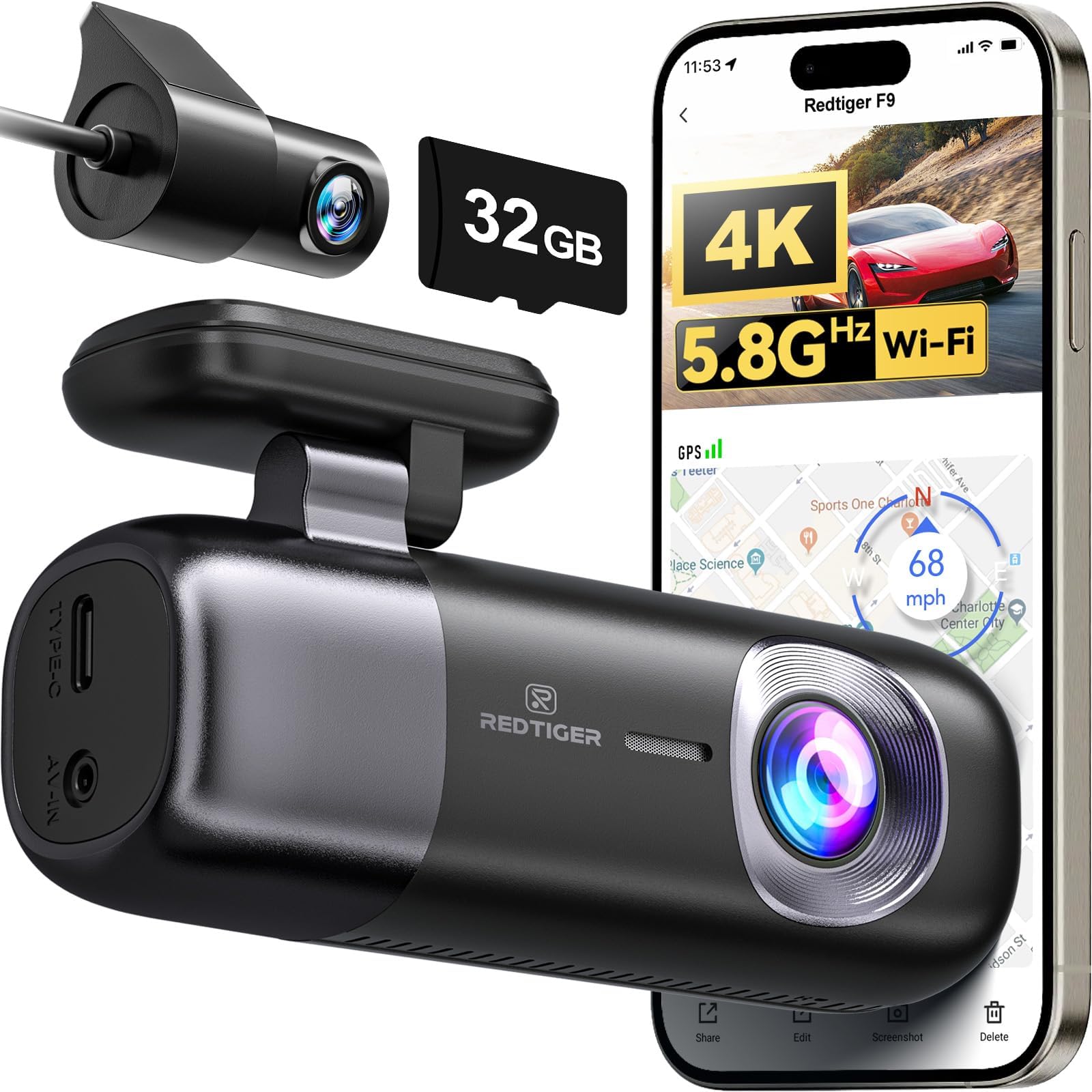 REDTIGER Dash Cam 4K Front and Rear 1080P