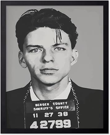 Poster Master Vintage Frank Sinatra Poster - Retro Frank Sinatra Mugshot Print - Celebrity Art - Gift for Men, Musician, Movie Fan - Wall Decor for Home, Office, Bedroom, 8x10 Black Framed