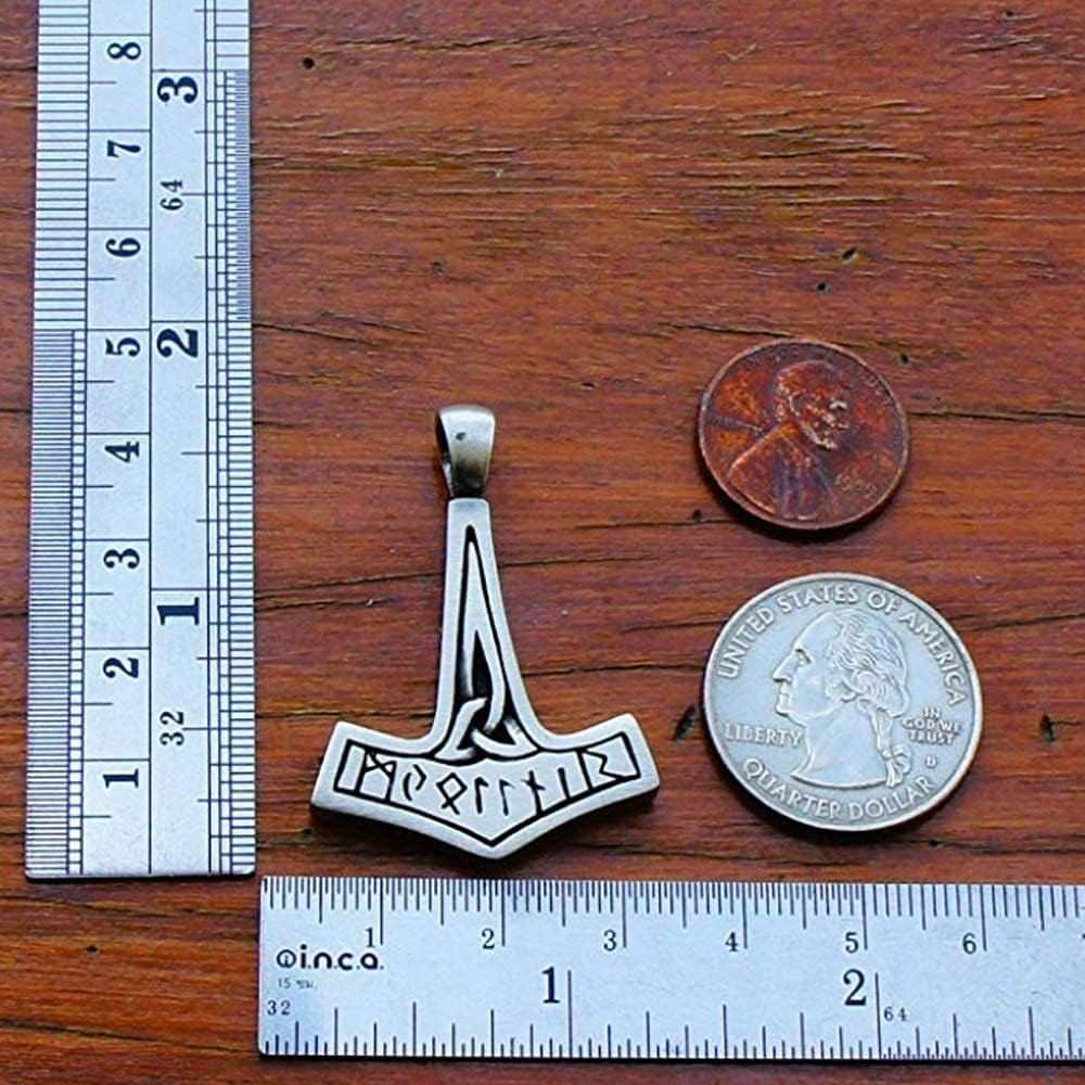 Miniatura 4 de Thor Elder Futhark Runa Protección Hechizo Amuleto Vikingo Norse Asatru Joyería Thor's Hammer Mjölner Collar Colgante de Estaño de Plata para Hombre