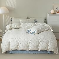 Vista 8 de 3 piezas de juego de funda de edredón tamaño individual XL, funda de edredón blanca con estampado floral azul, ropa de cama coquette de algodón