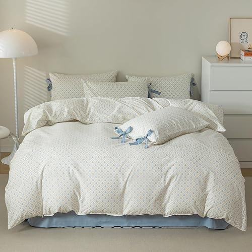 Miniatura 6 de HighBuy Juego de ropa de cama con estampado botánico floral, tamaño individual, funda de edredón suave de punto jersey con 2 fundas de almohada,