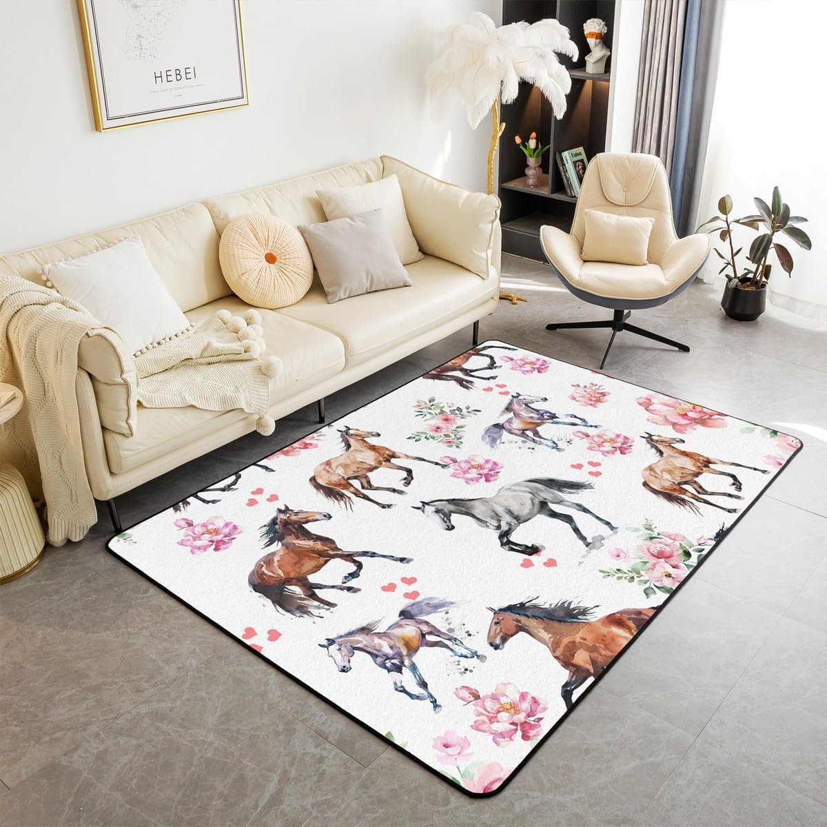 Erosebridal Sushi Pattern Rug 4x5, Japanese Style Area Rug, Food Theme Carpet for Kids Boys Girls Teens, Cute Cartoon Japanese Sushi Indoor Floor Mat for Playroom Bedroom Living Room Bedside