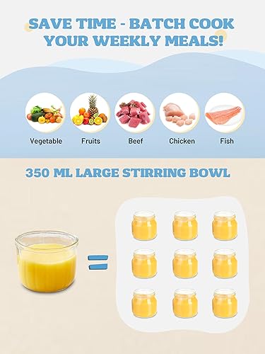 Miniatura 7 de BUAIAHUG Máquina de puré de alimentos para bebés, procesador de alimentos 10 en 1, vaporizadora, licuadora, cocina, trituradora, puré, mantiene el