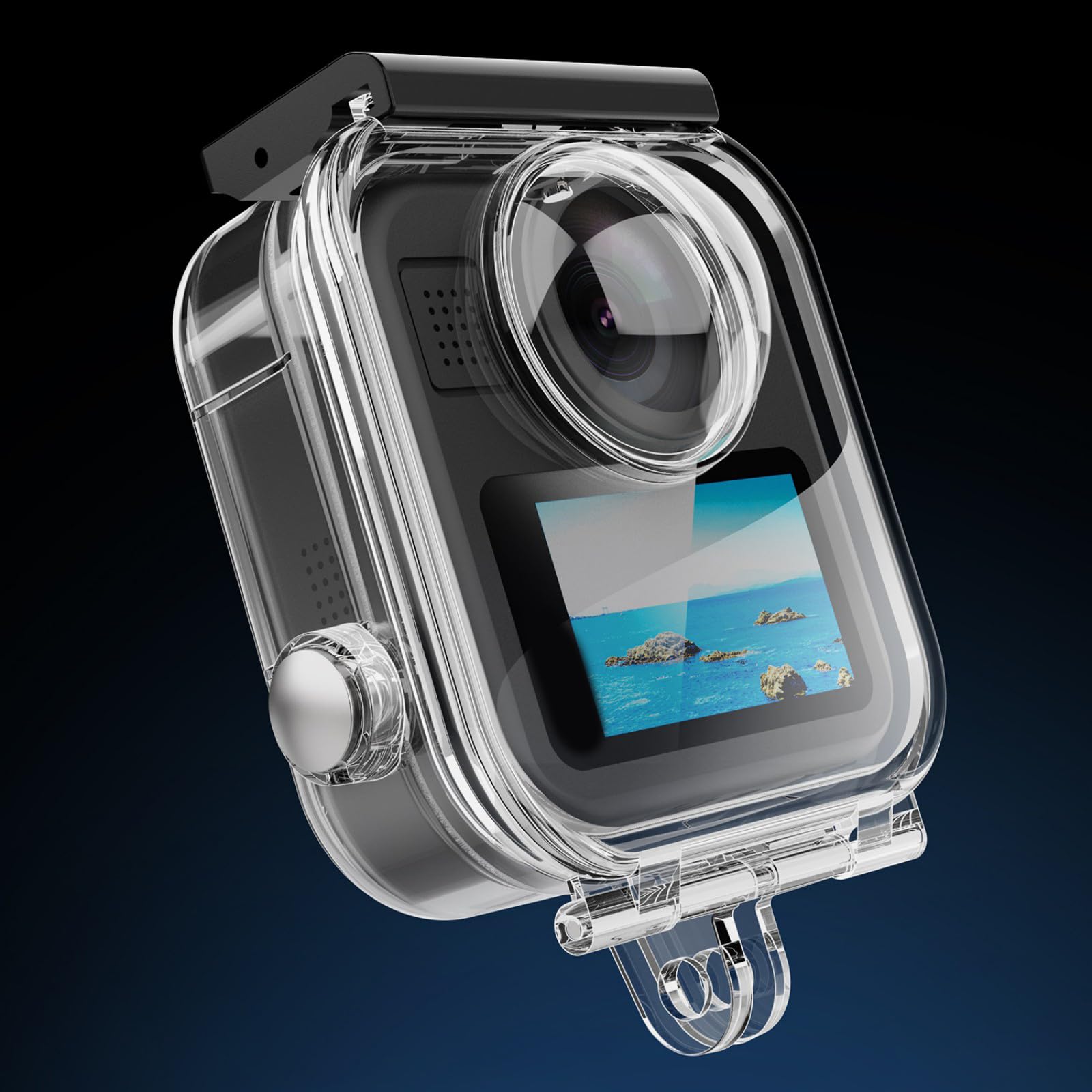 Boîtier sous-marin transparent pour caméras d'action, étui de plongée améliore le design résistant aux chocs, capture de scène dynamique, coque de protection transparente pour appareils photo