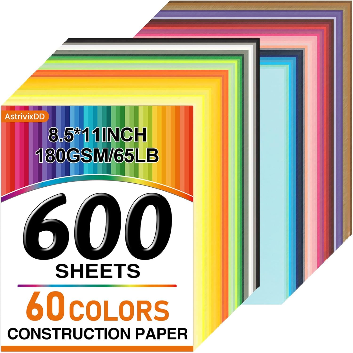 600 Sheets Heavy Colored Cardstock 8.5" X 11"，60 Assorted Colors Construction Paper，180GSM/65LB Card Stock Bulk，Cardstock Printer Paper for Printing, DIY Craft, Card Making, Party Dec