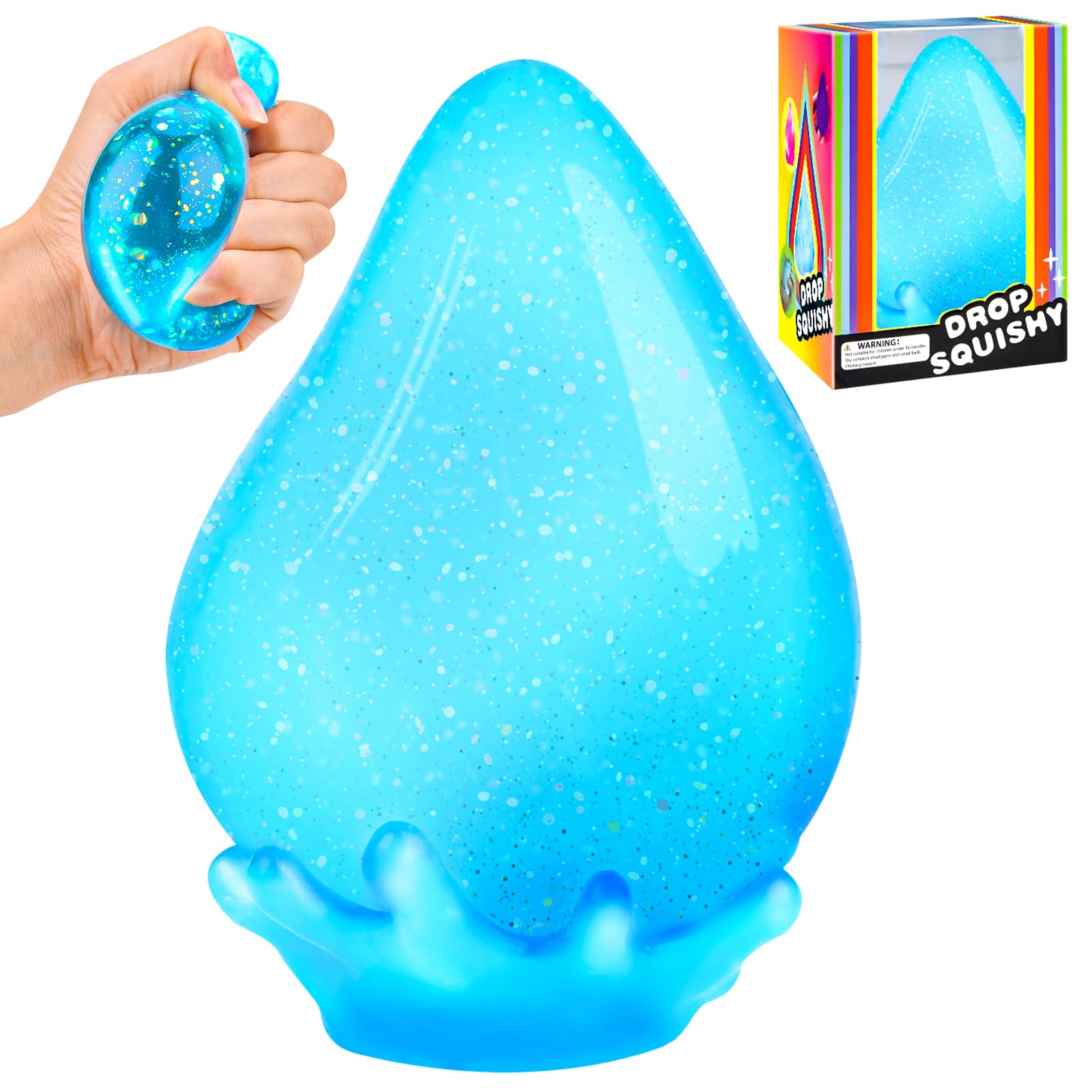 Raindrop Stress Balls, Squishy Fidget Toys for Kids, Glitter Raindrop Gumdrop Squeeze Balls with Removable Base, Adults Stress Relief Water Drop Slow Rebound Sensory Balls Stress Toys