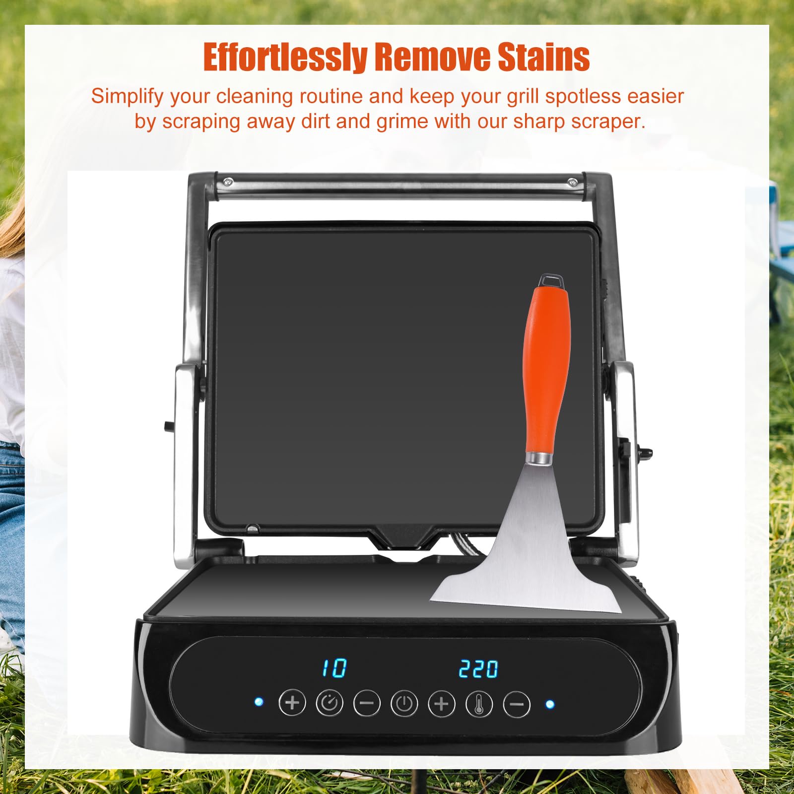 Gosknor Raspador de Plancha para Superficie Plana, Acero Inoxidable Raspador de Plancha para Exteriores Raspador de Parrilla Duradero Antideslizante para Parrilla al Aire Libre