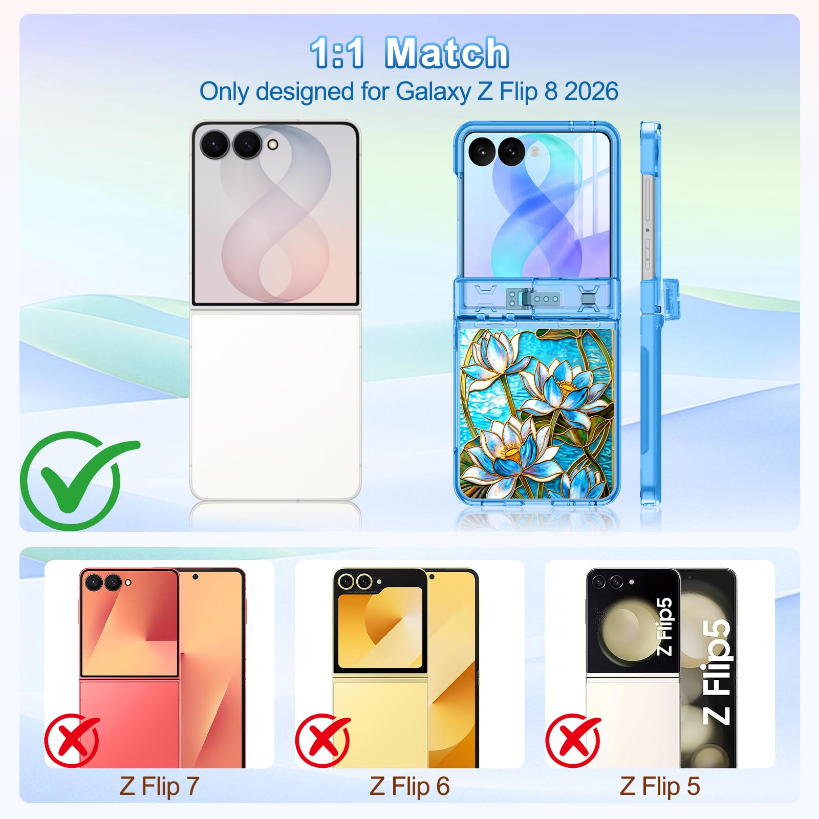 Lamcase Custodia per Samsung Galaxy Z Flip 8 con cavalletto nascosto, compatibile con MagSafe, pellicola protettiva per lo schermo in vetro temperato 9H, protezione per cerniera con motivo floreale