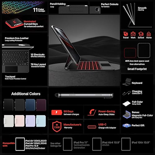 Miniatura 52 de typecase Funda de teclado Edge para iPad Air de 13 pulgadas (M3/M2, 2025/2024) y iPad Pro de 12.9 pulgadas (6ª/5ª/4ª/3ª generación), teclado mágico