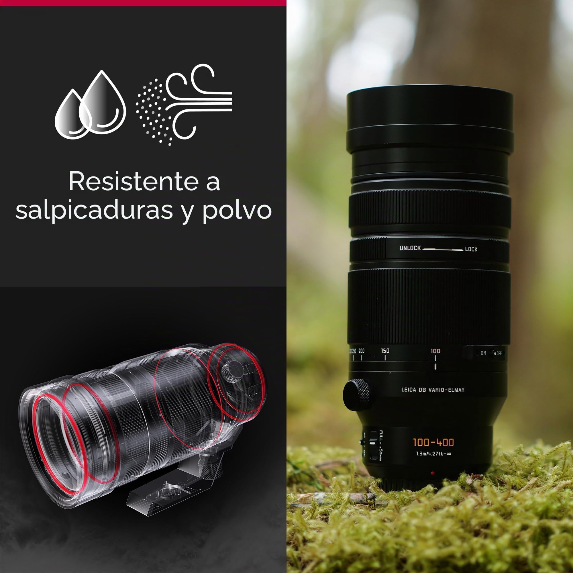 Panasonic Lumix H-RSA100400E Leica DG Vario-Elmar Lente Ultra Zoom F4.0-6.3 de 100-400 mm, Lente De cámara Micro Cuatro Tercios, Teleobjetivo, Power OIS
