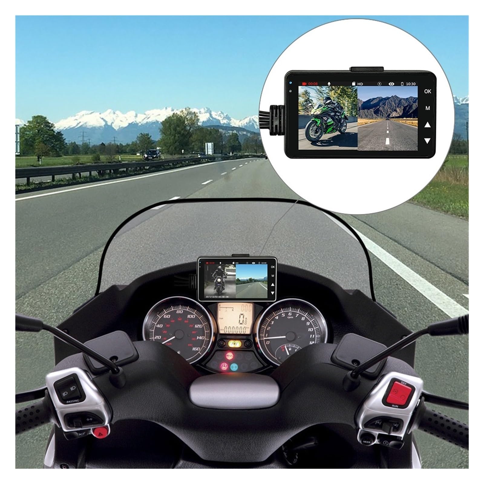 Cámara de Motocicleta con Motor DVR Compatible con KY-MT18, cámara de salpicadero, grabadora Trasera Delantera de Doble Pista Especial, visión Nocturna, Sensor G for Motocicleta