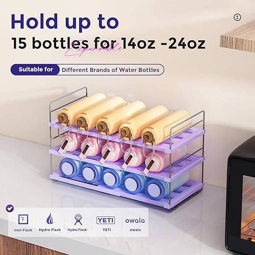 Miniatura 9 de oylik Organizador de botellas de agua expandible para gabinete, capacidad para hasta 15 botellas, almacenamiento de botellas de agua para vasos,