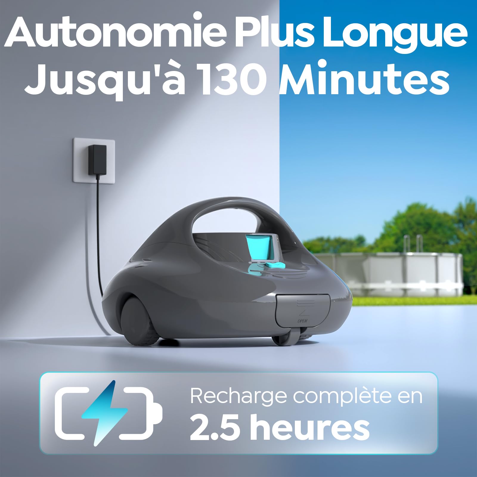 Robot Piscine, Nettoyeur de Piscine à Double Moteur, Gris & Vert | Aspirateur Piscine Sans Fil,Autonomie 130 Min,Fonction de Stationnement Automatique pour Piscines Hors Sol
