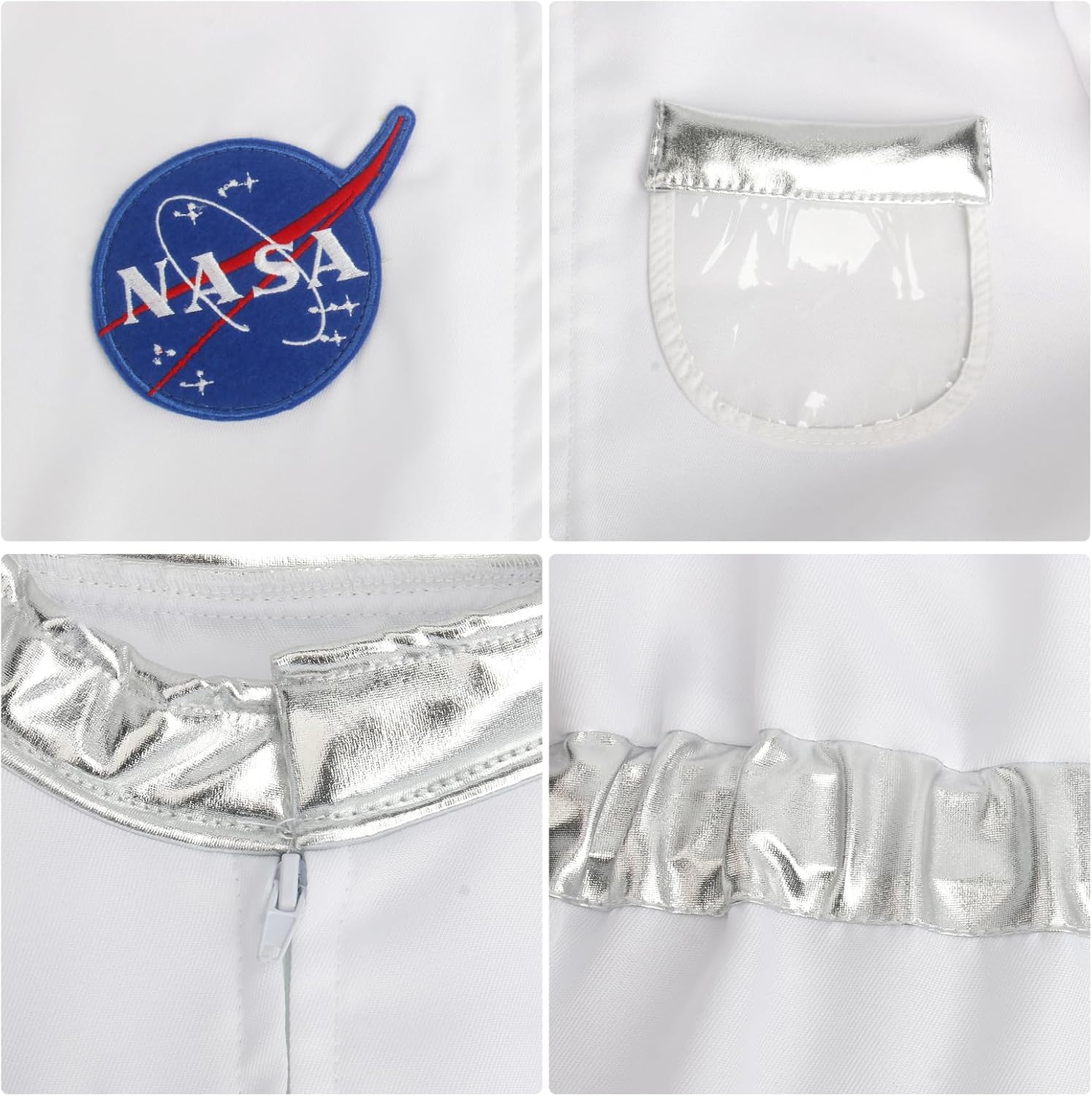 Miniatura 7 de NIHONCOS Disfraz de astronauta para niños, traje espacial blanco, uniforme de piloto, guantes, casco, disfraz de Halloween y cosplay