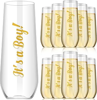 Maxcheck 24 Pcs Baby Shower Plastic Champagne Flutes Disposable Champagne Stemless Glasses Cups for gender reveal party Supplies(Boy)