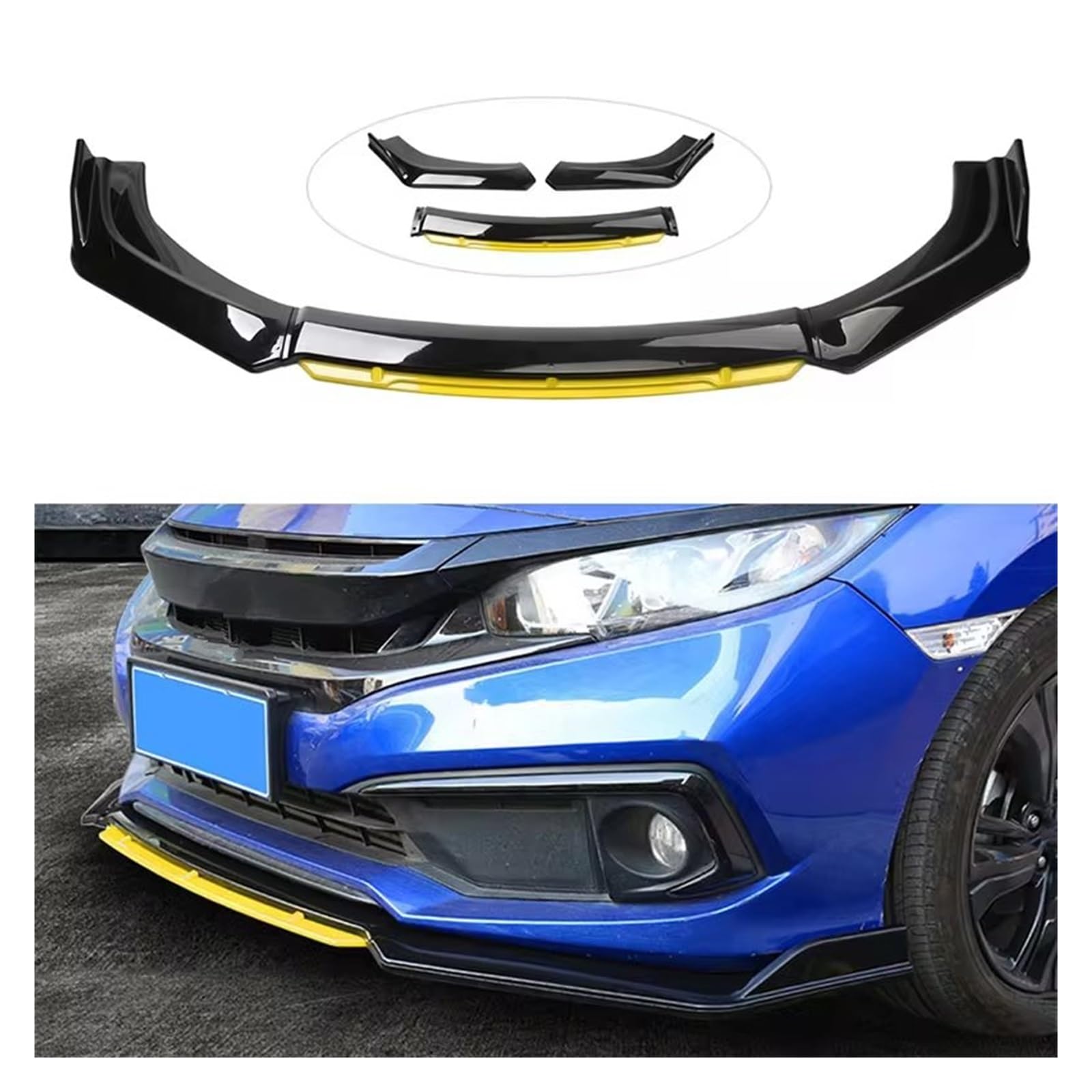 Coche Alerón Delantero Kit De Carrocería Universal Parachoques Delantero Pala Frontal Brillante Alerón Difusor Debajo Los Labios Accesorios Coche Piezas Automóvil Delantero Lip Spoiler Negro