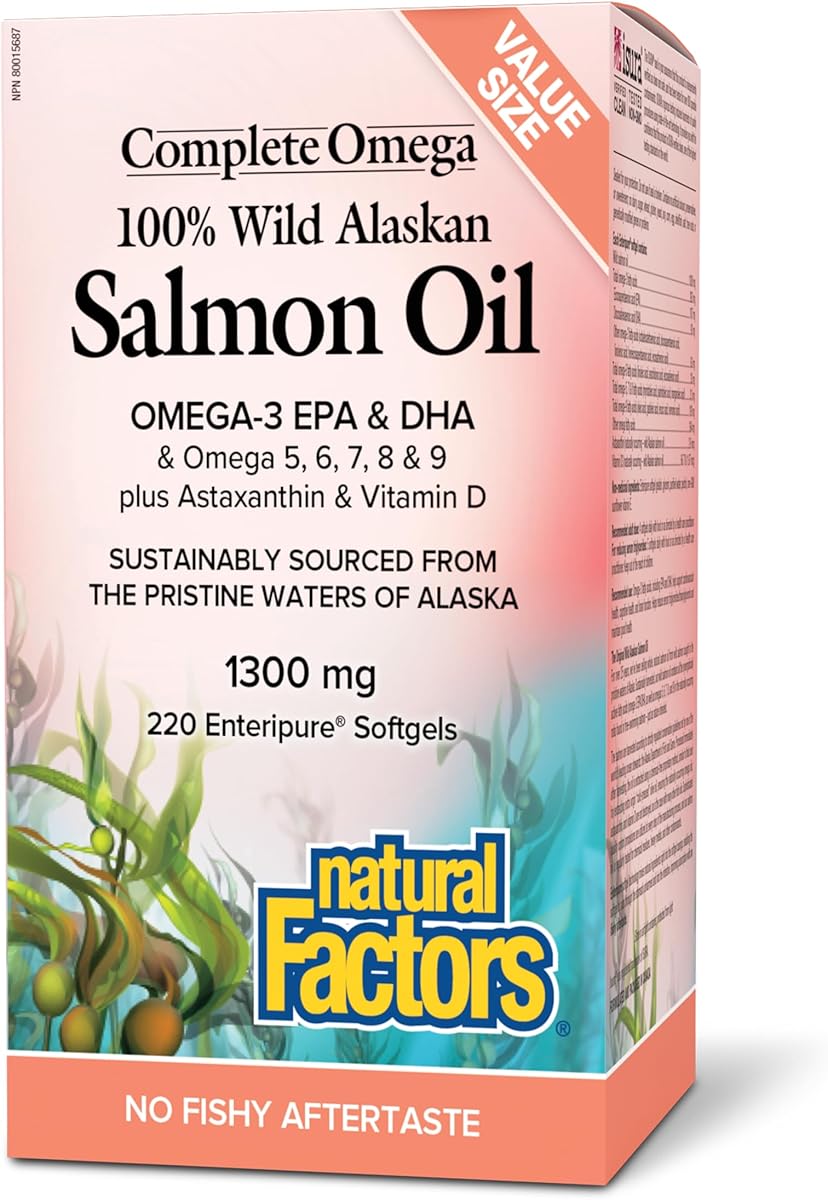 Natural Factors 100% Wild Alaskan Salmon Oil, 220 Softgels