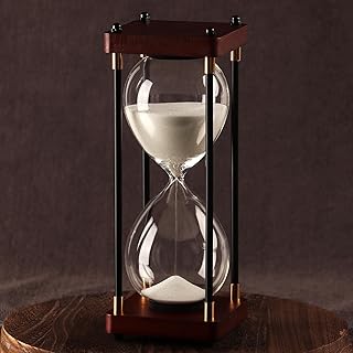60 Minutes Sand Hourglass Timer, Vintage Sand Clock 60 Minutes, Large White Sander with Wooden End Caps, Hour Glass Sandglass Timer for Games Classroom Kitchen Decorative (White Sand)