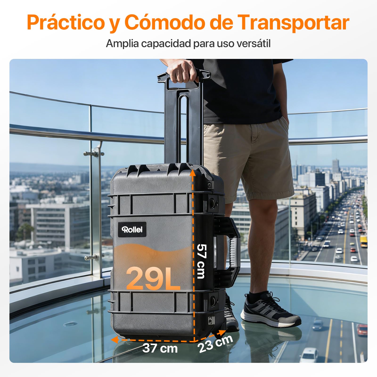 Rollei Maleta para cámara, Extremadamente Robusta, irrompible e Impermeable, Grande, con Ruedas, para Exteriores, regulación automática de la presión y protección antirrobo, maletín para cámara