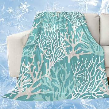 Ocean Cooling Blankets for Hot Sleepers Summer Gradient Teal Ocean Coral Coastal Cooling Comforter Breathable Double Side Cool Lightweight Blanket for Bed Couch Sofa 60" x 80"