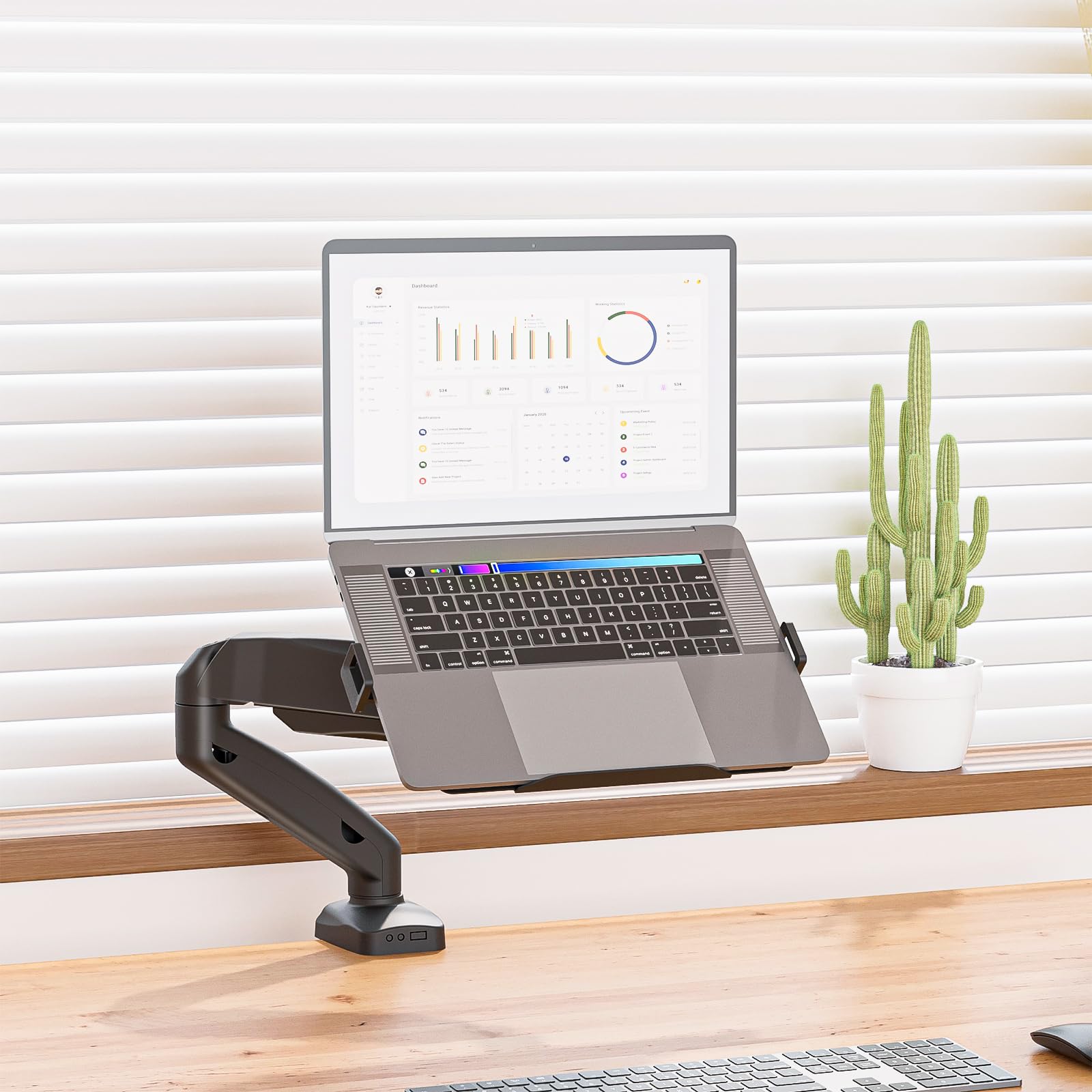WALI Laptop Mount for Desk, Laptop Arm Mount Fits 10-15.6 Inch Notebook, Single Monitor Arm Fits 17-34 Inch Computer Screen, Gas Spring Monitor Arms Holds up to 19.8lbs(GSMP001LP), Black