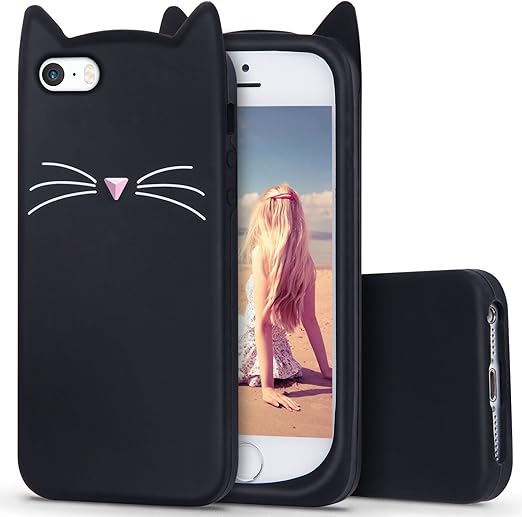 Amazon Com Iphone 5s Case Mc Fashion Cute 3d Black Meow Party Cat Ears Kitty Whiskers Soft Silicone Case For Iphone 5 5s Cat Whiskers Cell Phones Accessories