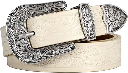 SANSTHS Western Belt For Women, Womens Cowboy Belt For Pants Jeans With Vintage Floral Carved Design