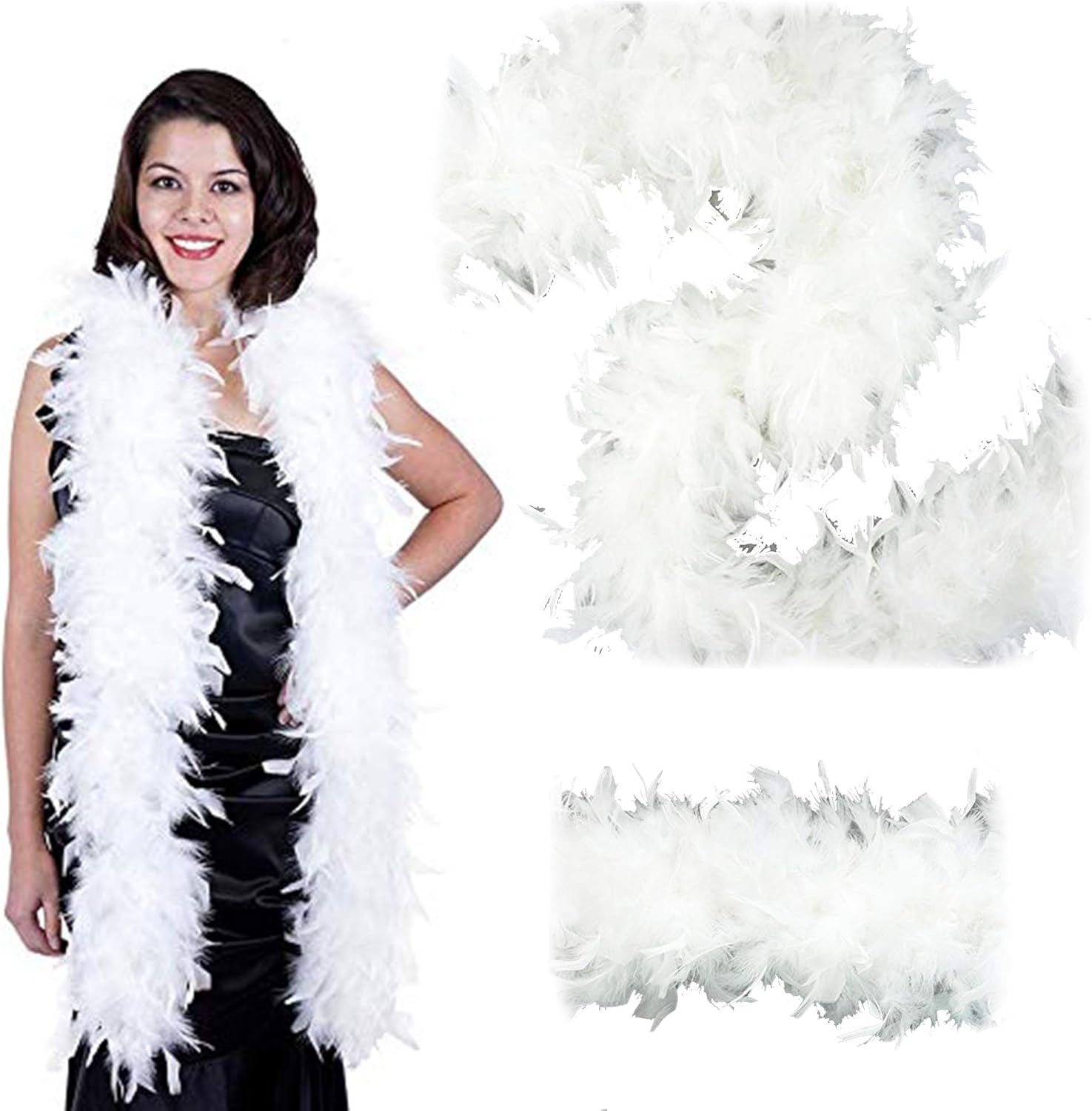 ZUCKER – Feather Boa for Women, Heavy Weight, Chandelle Boas 72" – Costume Accessory, Halloween Party - White - 3-Pack