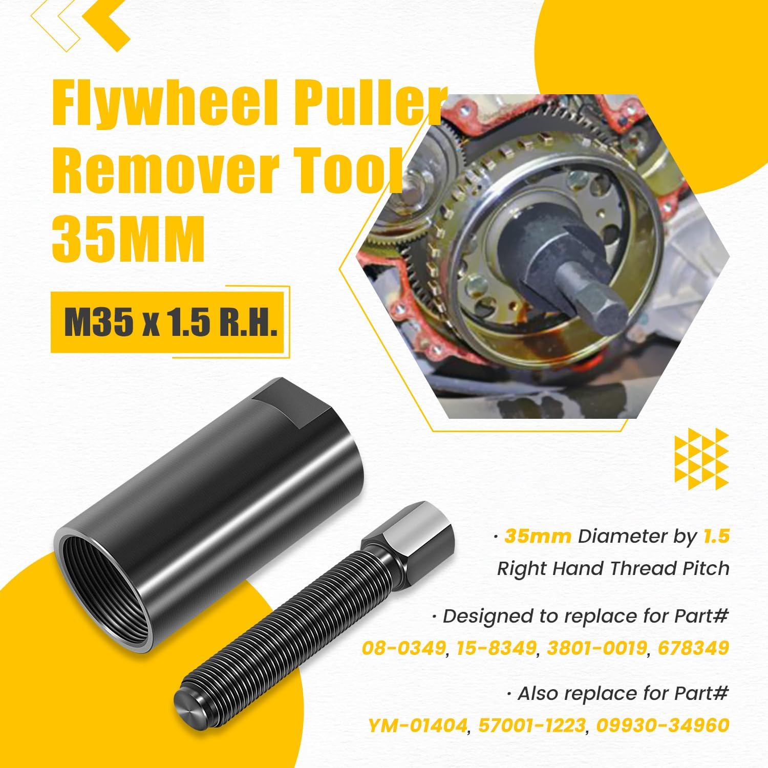 35mm Flywheel Puller Remover Bolt Tool M35 x 1.5 R.H. Right Hand, fit for Yamaha Big Bear 350 400, Bruin 350, Grizzly 350 400 450 550 660 700, Kodiak 400 450, Raptor 350 700 700R, Moto 4