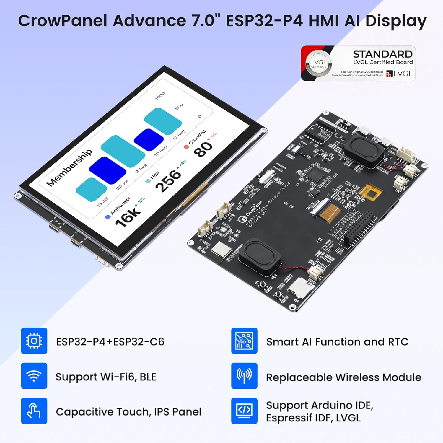 ELECROW ESP32 Display 1024x600, 7 Inch HMI ESP32 IPS Touch Screen, Support AI Speech Interaction, ESP32-P4 Dual-Core Processor, Up to 400MHz, Compatible with Arduino, ESP-IDF, LVGL (Without Camera)