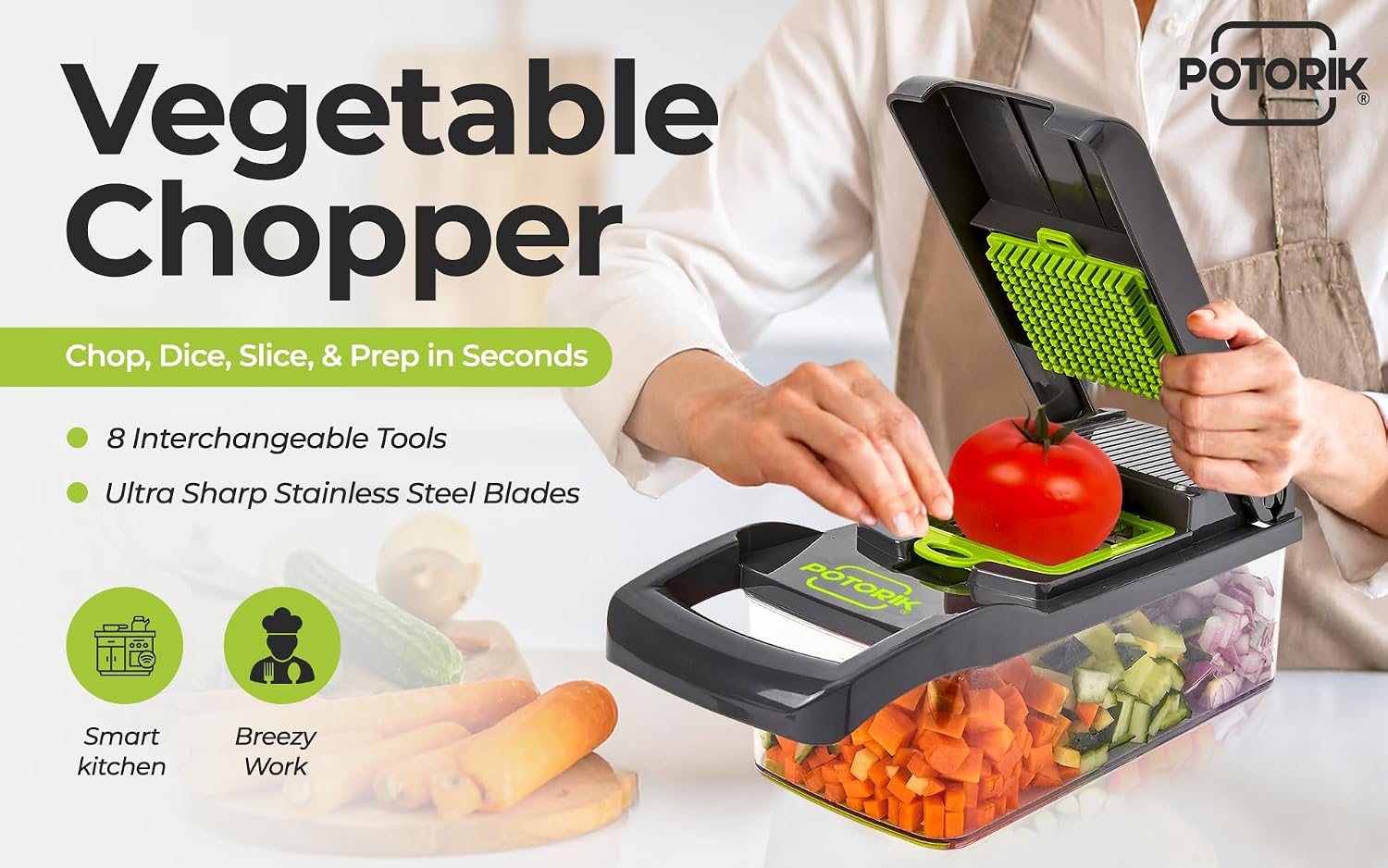 16-in-1 Vegetable Chopper & Mandoline Slicer – Multifunctional Food Chopper with Container, Vegetable Cutter, Dicer & Spiralizer for Onion, Salad & Fruits – Kitchen Gadget Essential
