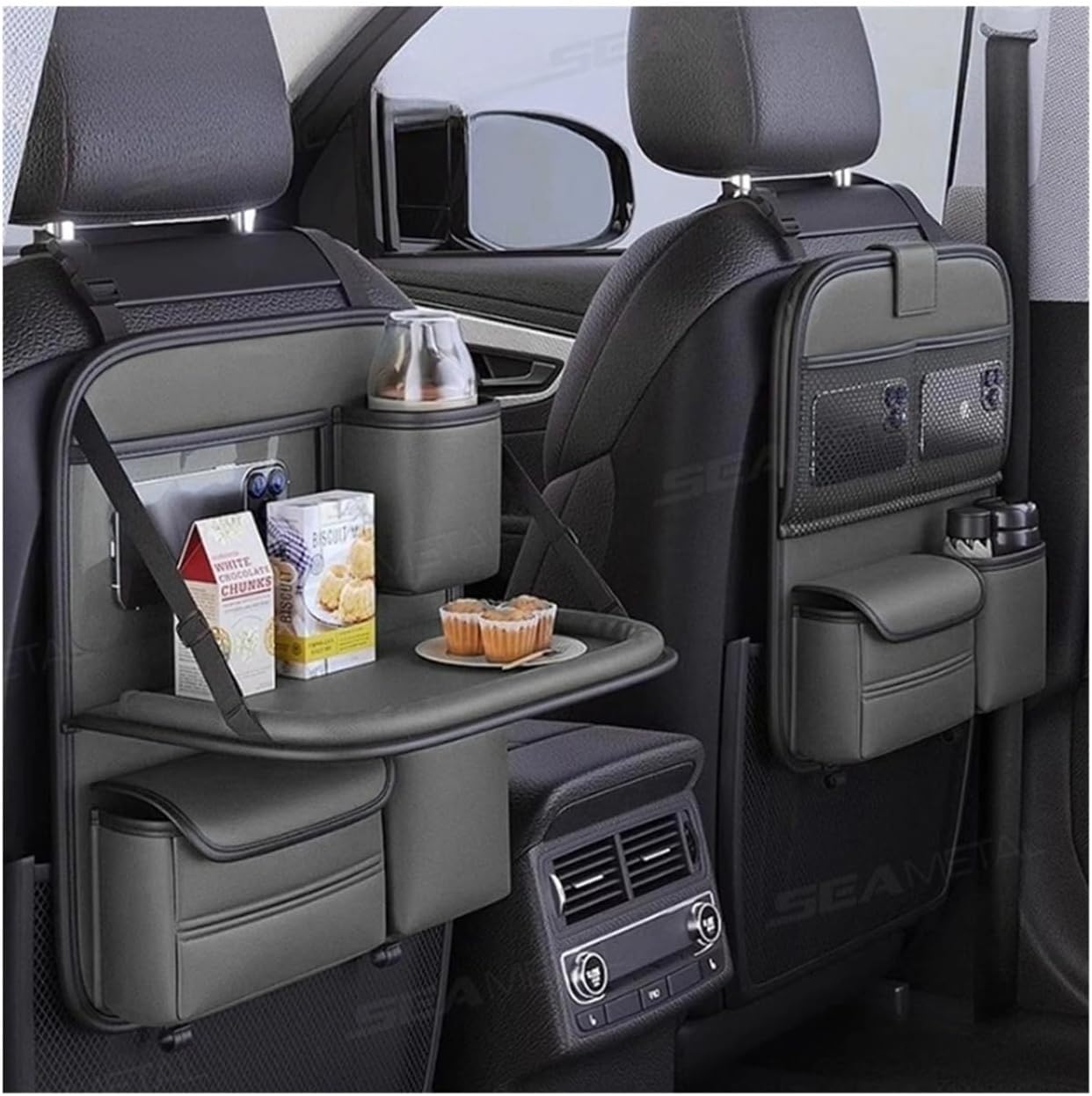 Car Seat Back Organizer with Foldable Table Tray Multi-Pockets Auto Back Seat Storage Bag for Car Interior Accessories Car Storage Back of Seat Car Organizer(with Tray)
