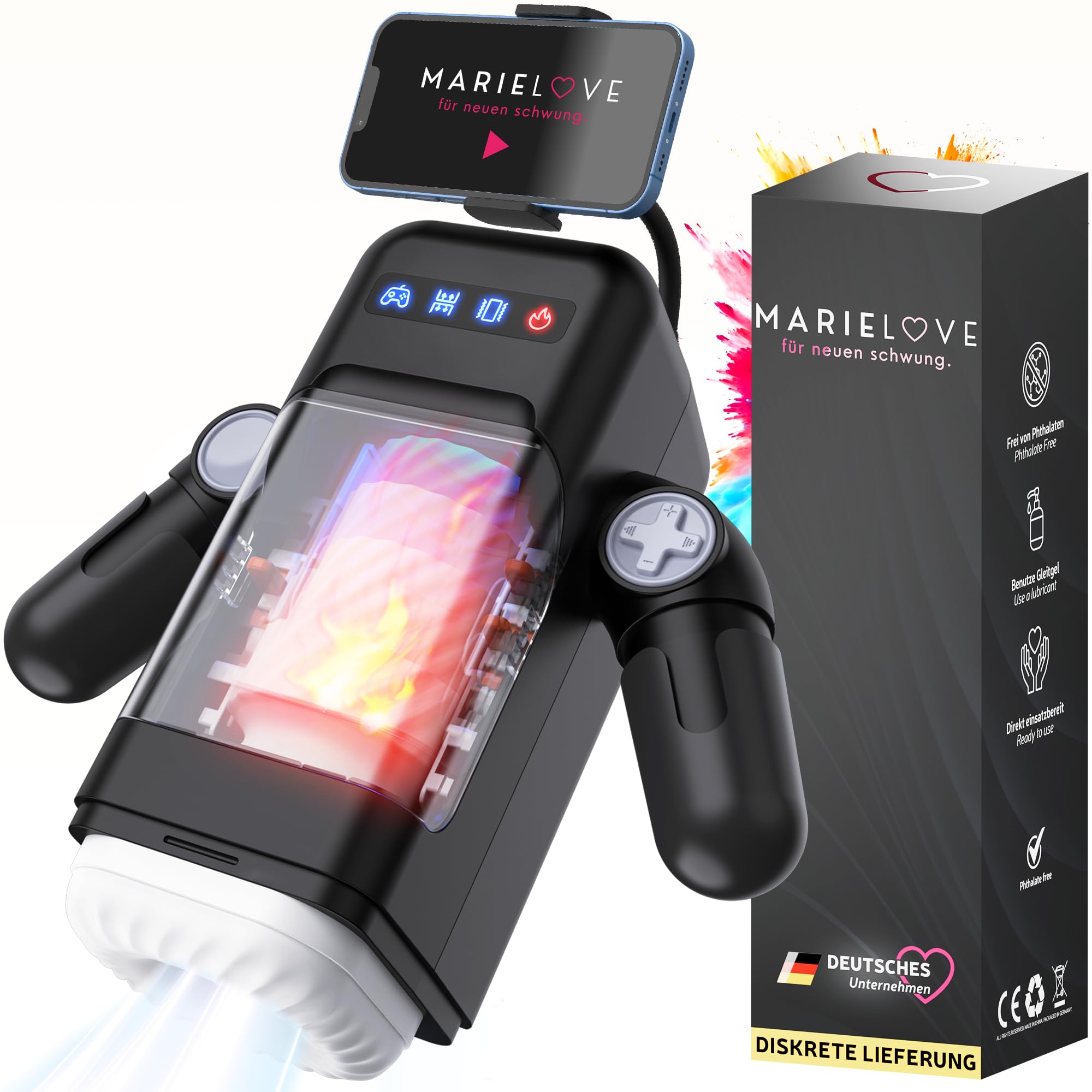 Masturbatore elettrico per uomini con app supporto per cellulare, stroker automatico con 8 modalità di urto, 10 vibrazioni, 2 livelli di calore, ricaricabile, interattivo, dispositivo di rilassamento