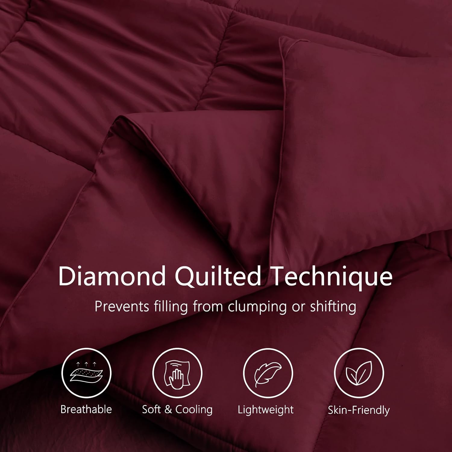 TEXARTIST Premium 2100 Series Queen Comforter All Season Breathable Burgundy Comforter Soft 4D Spiral Fiber Quilted Down Alternative Duvet Insert with Corner Tabs Luxury Hotel Style (88"x88") Queen Comforter Burgundy Comforter