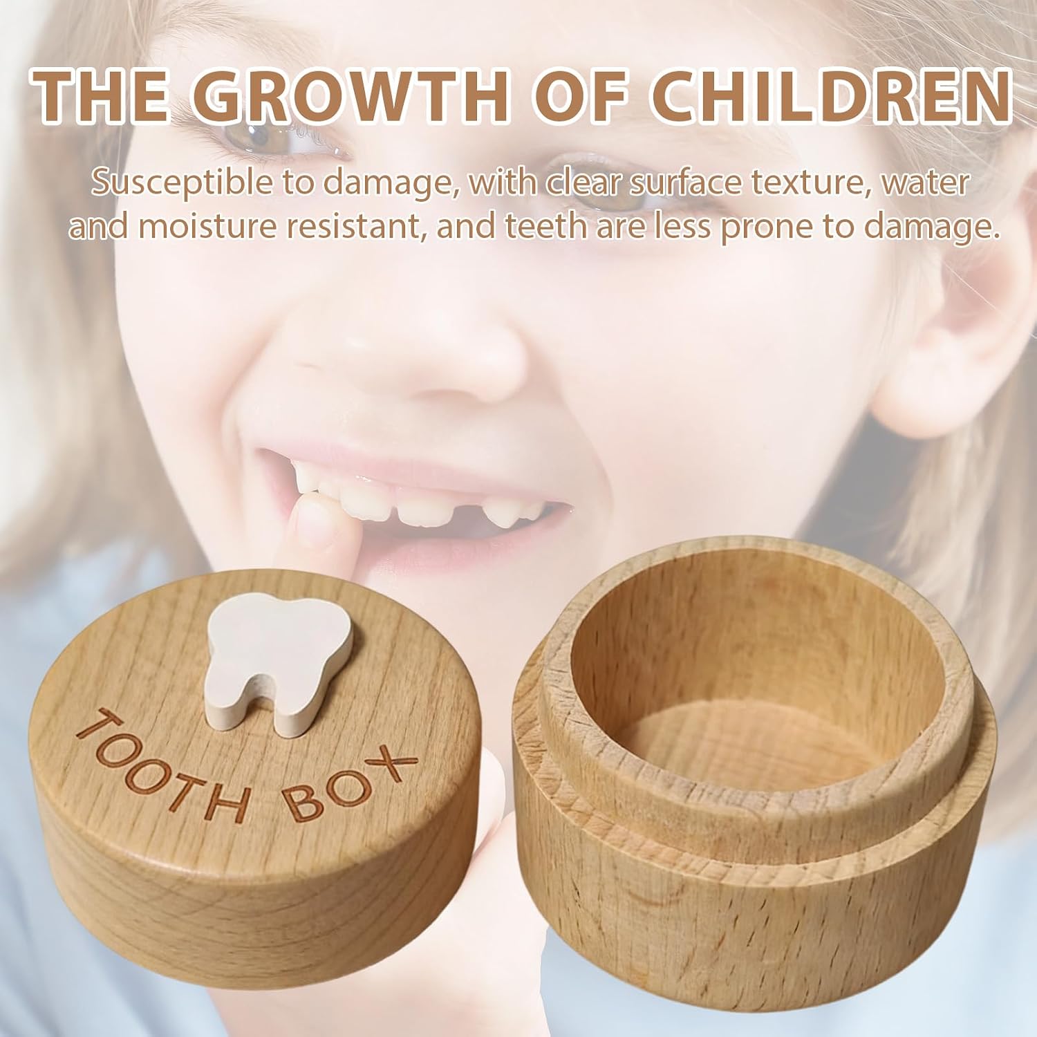 Tooth Fairy Box, 3D Carved Wooden Tooth Box Free-Space Baby Teeth Keepsake, Lost Teeth Holder Storage for Boys Girls, Baby First Tooth Memory to Put Under Pillow