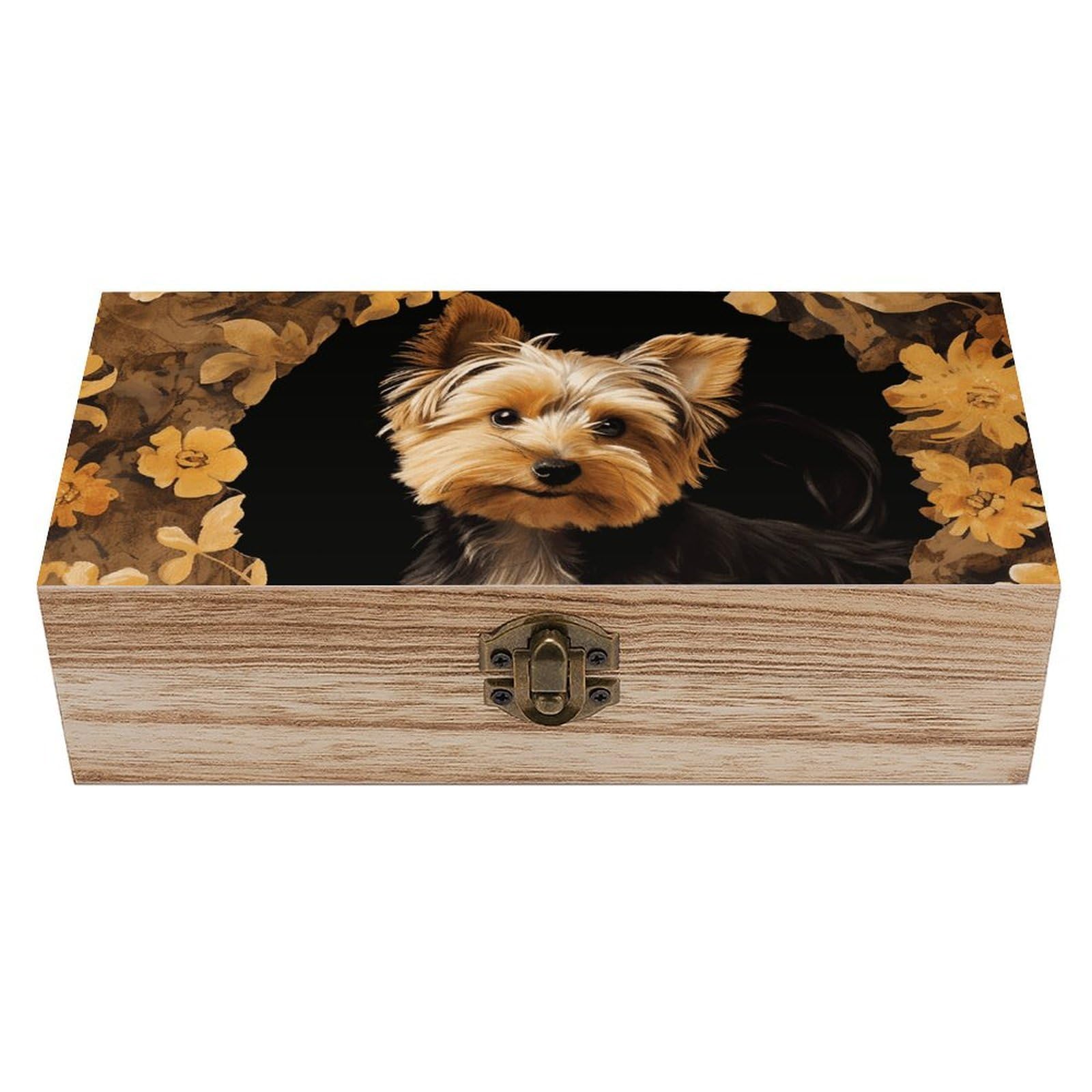 Yorkshire Terrier in The Cave Wooden Keepsake Box Storage Boxes with Hinged