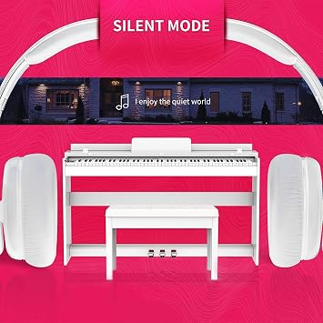 88-Key Weighted Digital Piano, Electric Upright Piano with 3-Pedal Unit Board, LCD Screen, Multi-Functional Full Size Keyboard and Power Adapter for Beginner/Adult (White(with Piano Bench))