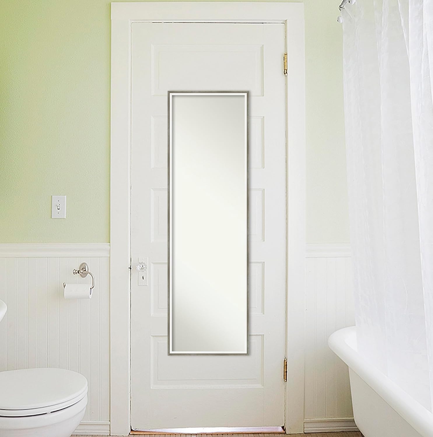 Amanti Art Silver Full Length Mirror for Door, 49x15 Lucie Silver White Tall Wall Mirror Full Length, Mounted to Door or Closet Wall with no visible brackets, Modern Wood Frame, Bedroom Decor